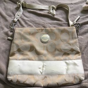 Beige/Tan and White Coach Crossbody Bag